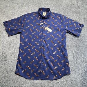 NWT TREND F/X FUSION Men's Sz LG Modern Fit SS Shirt Navy Motorcycles Button Up